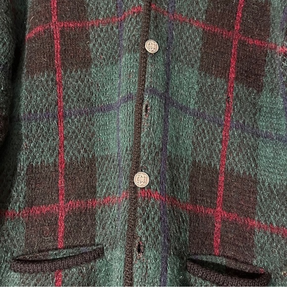 Vintage 60s Jantzen Wool & Mohair Cardigan Green Blue Plaid Grunge Kurt Cobain L - Picture 3 of 10